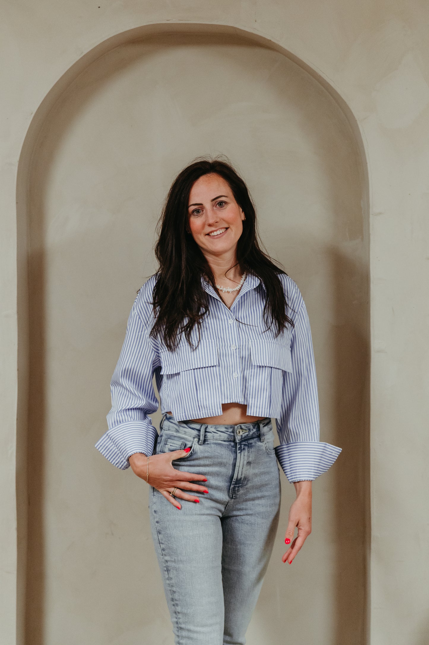 Blouse - Aila | Blauw wit gestreept